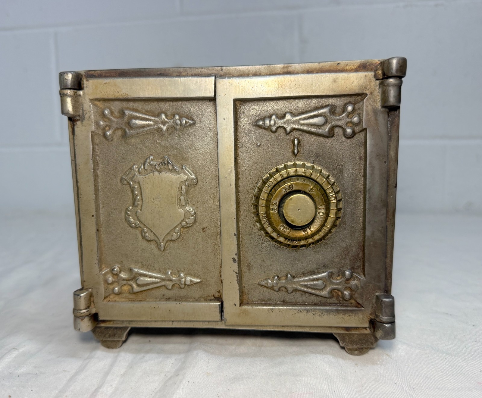 Antique 19th century Cast Iron brass Security Safe lock Deposit Coin Still Bank Antique 19th century Cast Iron brass Security Safe lock Deposit Coin Still Bank