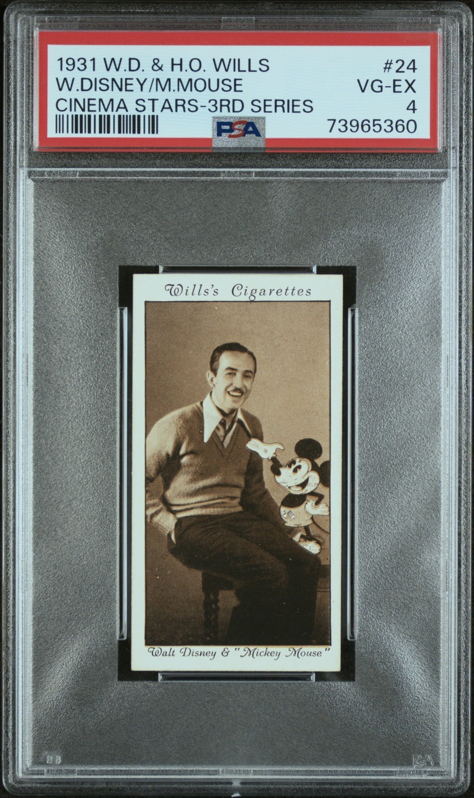 1931 W.D. & H.D. Wills 24 W. Disney / M. Mouse Cinema Stars Rookie Card RC PSA 4 1931 W.D. & H.D. Wills 24 W. Disney / M. Mouse Cinema Stars Rookie Card RC PSA 4