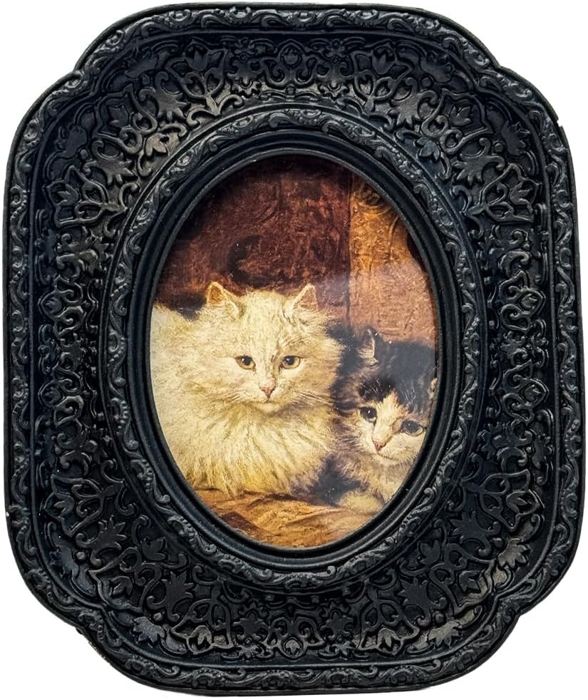 2.5X3.5 Mini Vintage Oval Picture Frame Antique Black Wallet Wall Art