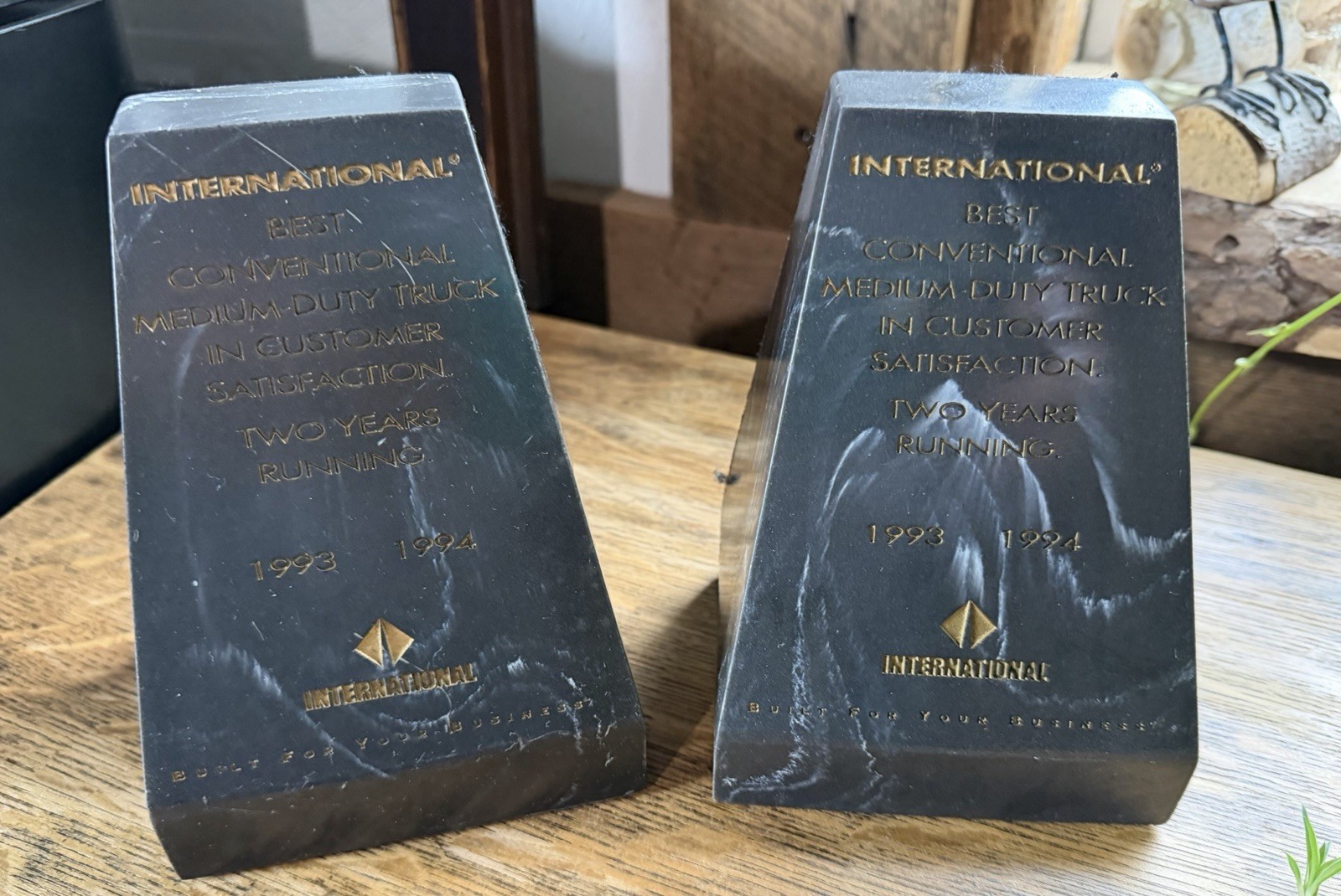 VTG International Harvester truck award Constructed From Black Marble Book Ends VTG International Harvester truck award Constructed From Black Marble Book Ends