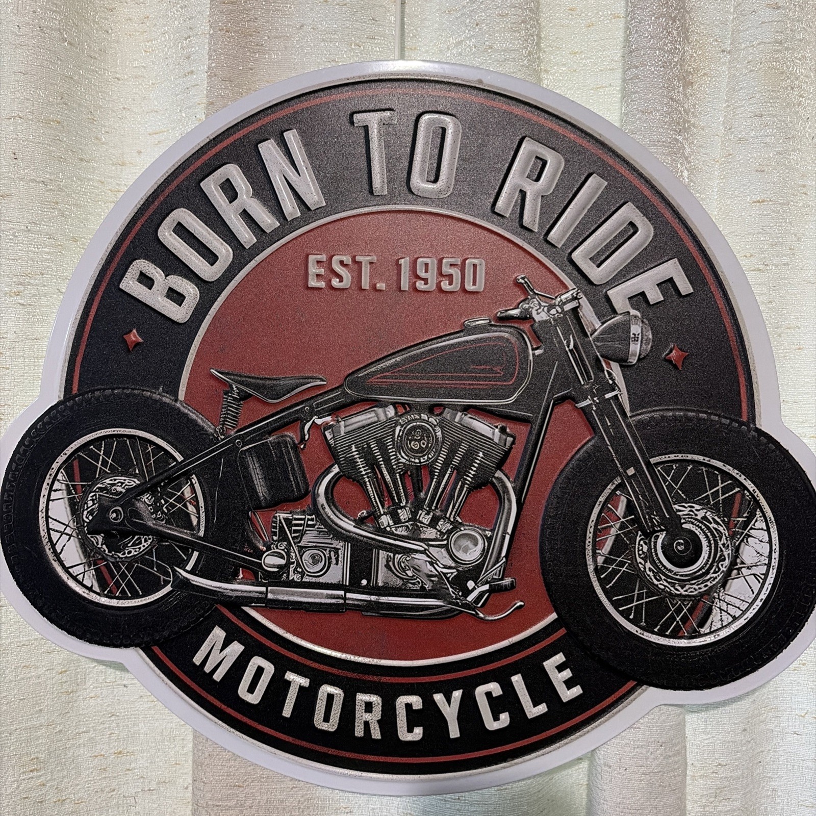 VINTAGE STYLE- BORN TO RIDE MOTORCYCLE SIGN- 18X16 INCH EMBOSSED METAL SIGN- NEW VINTAGE STYLE- BORN TO RIDE MOTORCYCLE SIGN- 18X16 INCH EMBOSSED METAL SIGN- NEW