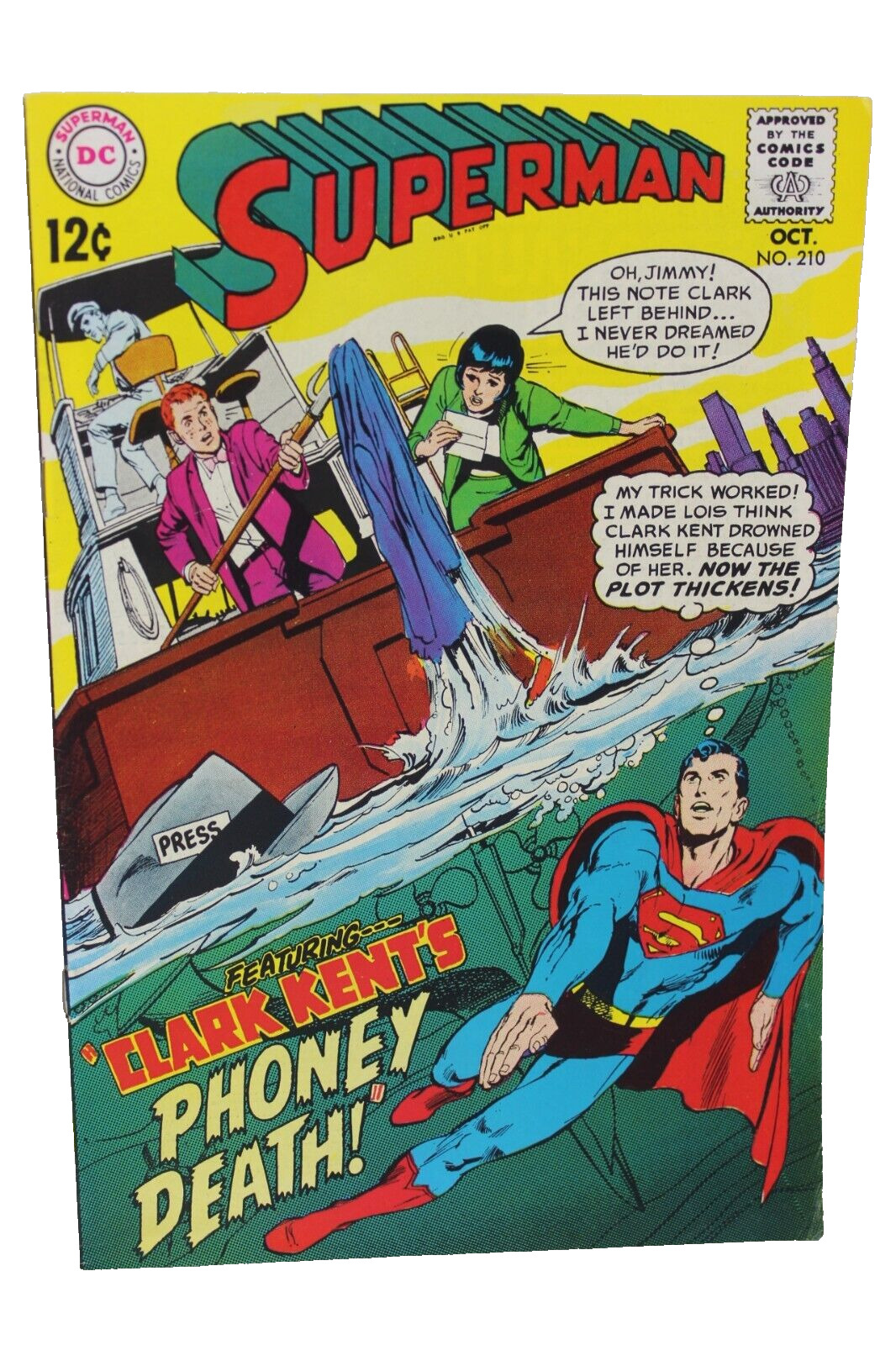 Superman #210 Clark Kent's Phoney Death Neal Adams 1968 DC Comics G/G+