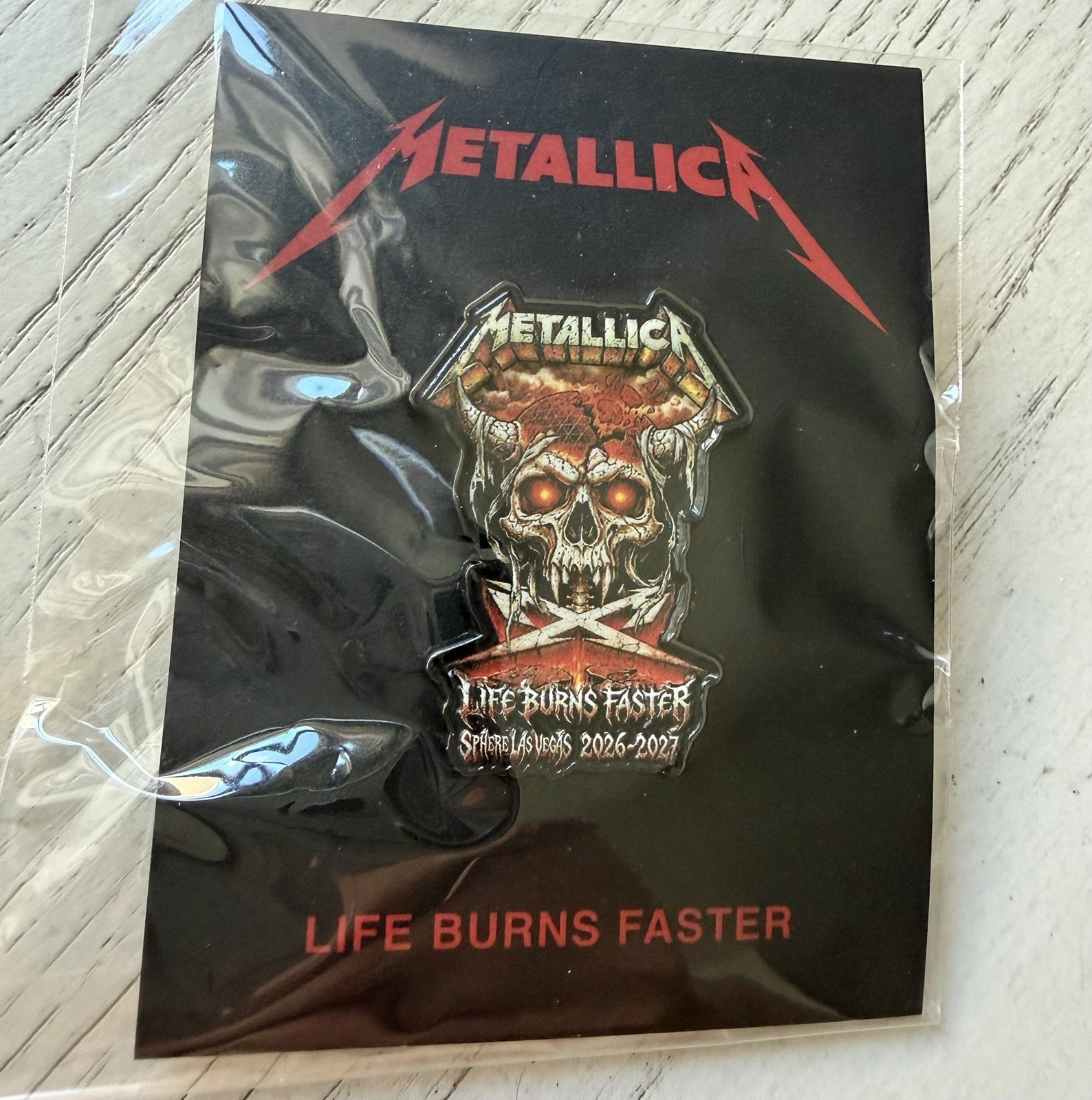METALLICA PIN THE SPHERE LAS VEGAS LIFE BURNS FASTER SKULL 2026 METALLICA PIN THE SPHERE LAS VEGAS LIFE BURNS FASTER SKULL 2026