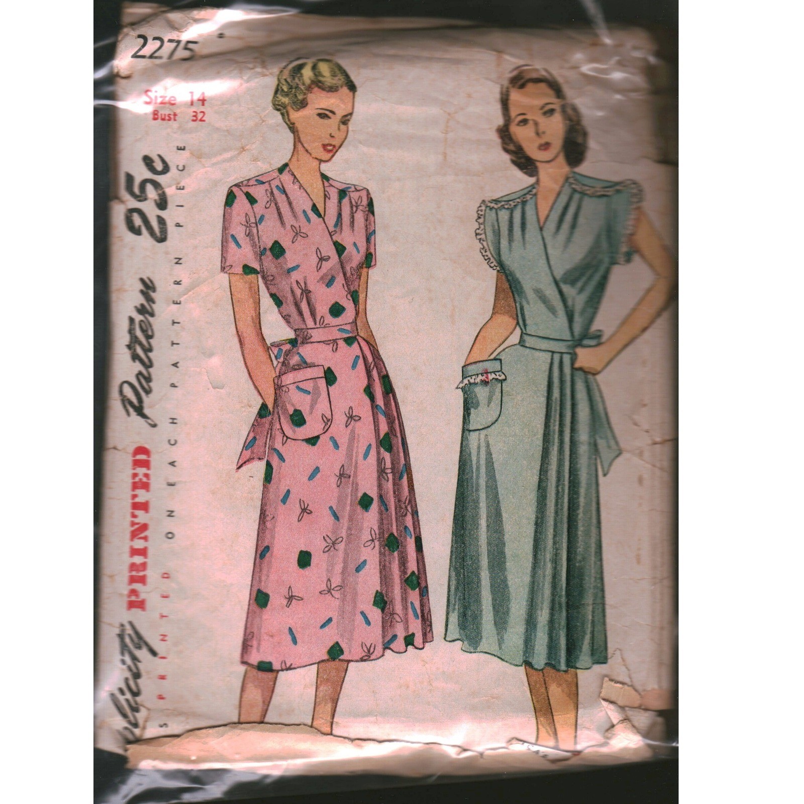 Vintage Simplicity 2275 Wrap Around Dress Sewing Pattern Size 14 Bust 32 Retro Vintage Simplicity 2275 Wrap Around Dress Sewing Pattern Size 14 Bust 32 Retro