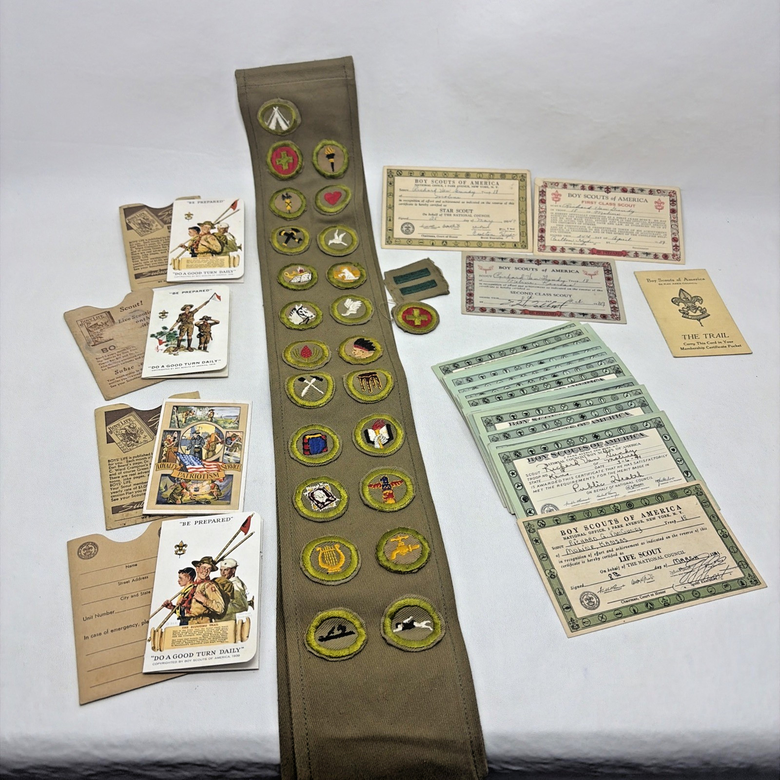 Mixed Lot Of 1940's Boy Scout Sash 25 Merit Badges Certificates First Second Mixed Lot Of 1940's Boy Scout Sash 25 Merit Badges Certificates First Second