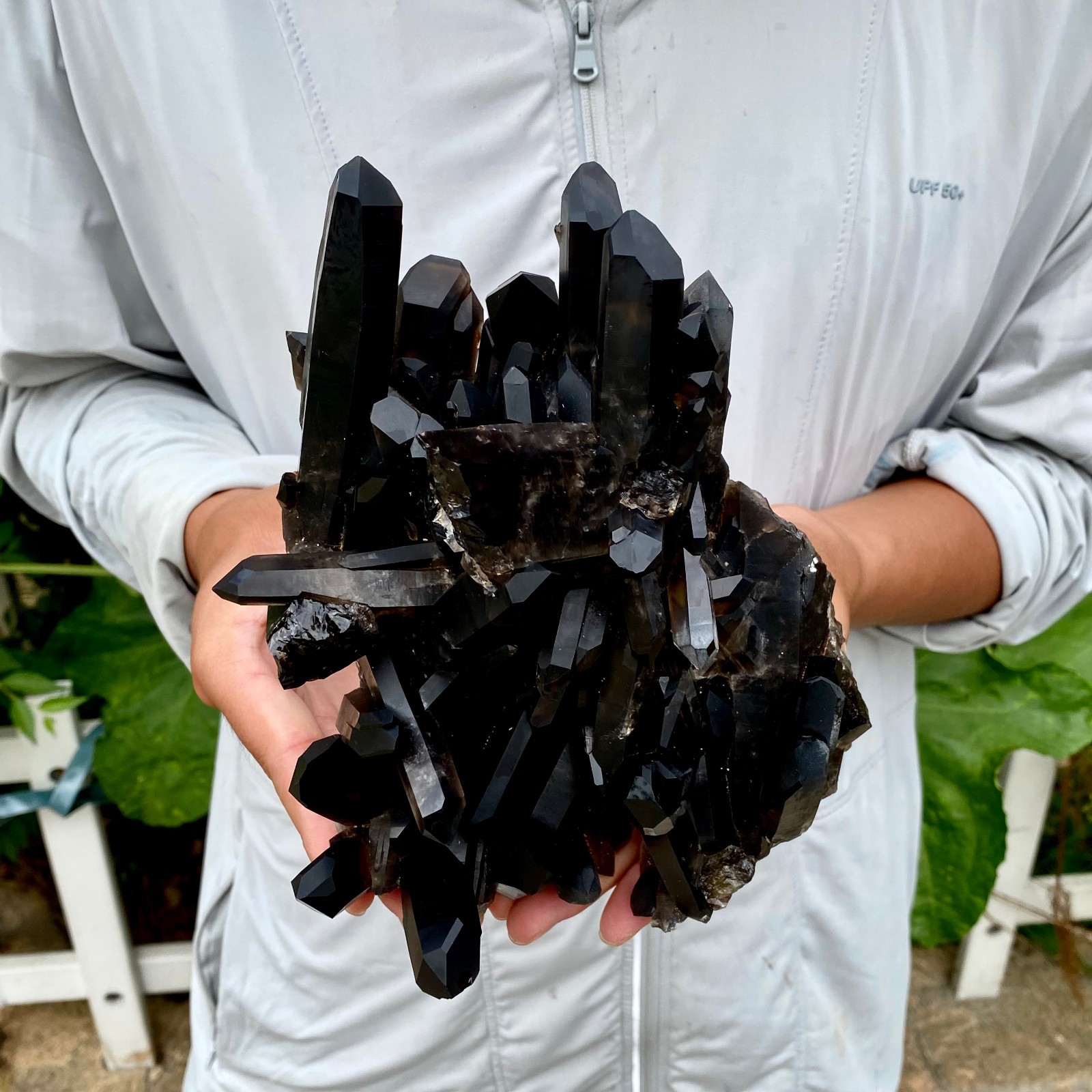 4.4LB Natural Black Smoky Quartz Crystal Cluster Mineral Specimen Backbon heal 4.4LB Natural Black Smoky Quartz Crystal Cluster Mineral Specimen Backbon heal