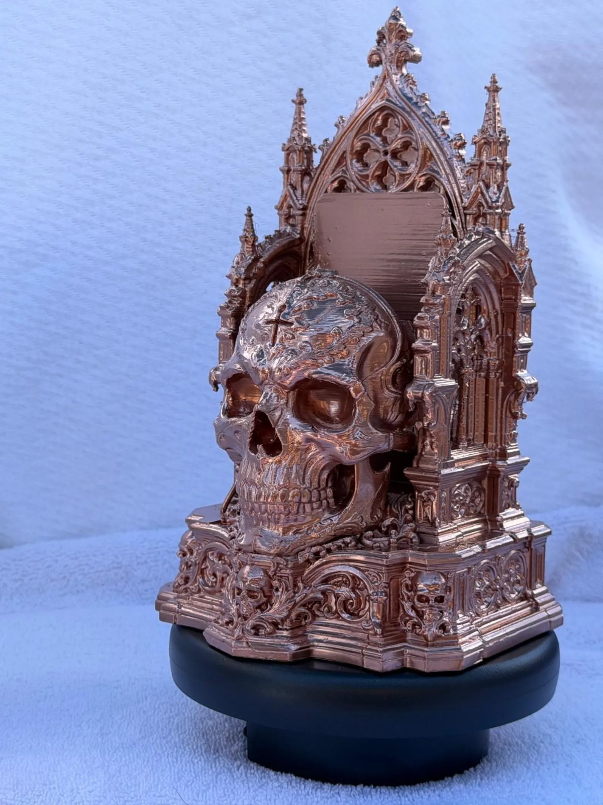 Gothic Cathedral Tarot Card Holder Skull Stand Hand Painted Copper Decor