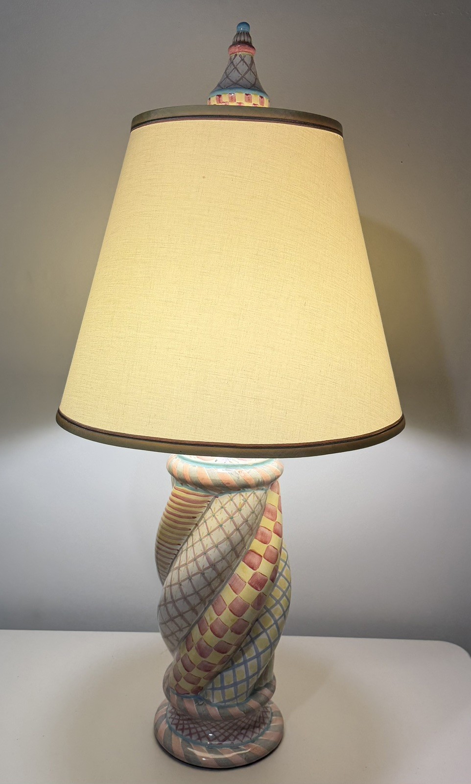 RARE VTG Mackenzie Childs TWISTED Table Lamp Hand Painted Pastel WITH OG shade RARE VTG Mackenzie Childs TWISTED Table Lamp Hand Painted Pastel WITH OG shade