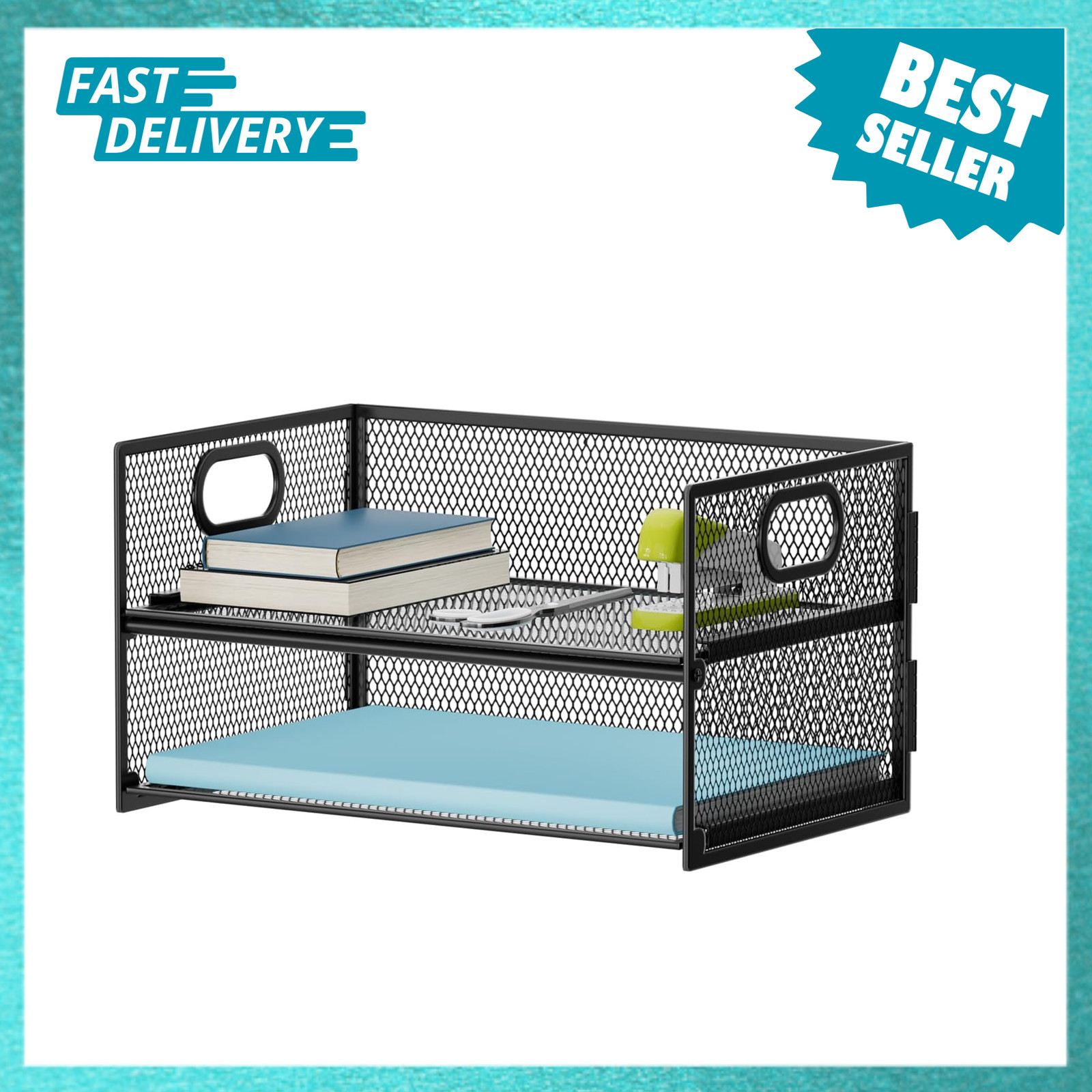 2 Tier Mesh Paper Organizer Letter Tray with Handle Desk File Sorter for Home 2 Tier Mesh Paper Organizer Letter Tray with Handle Desk File Sorter for Home