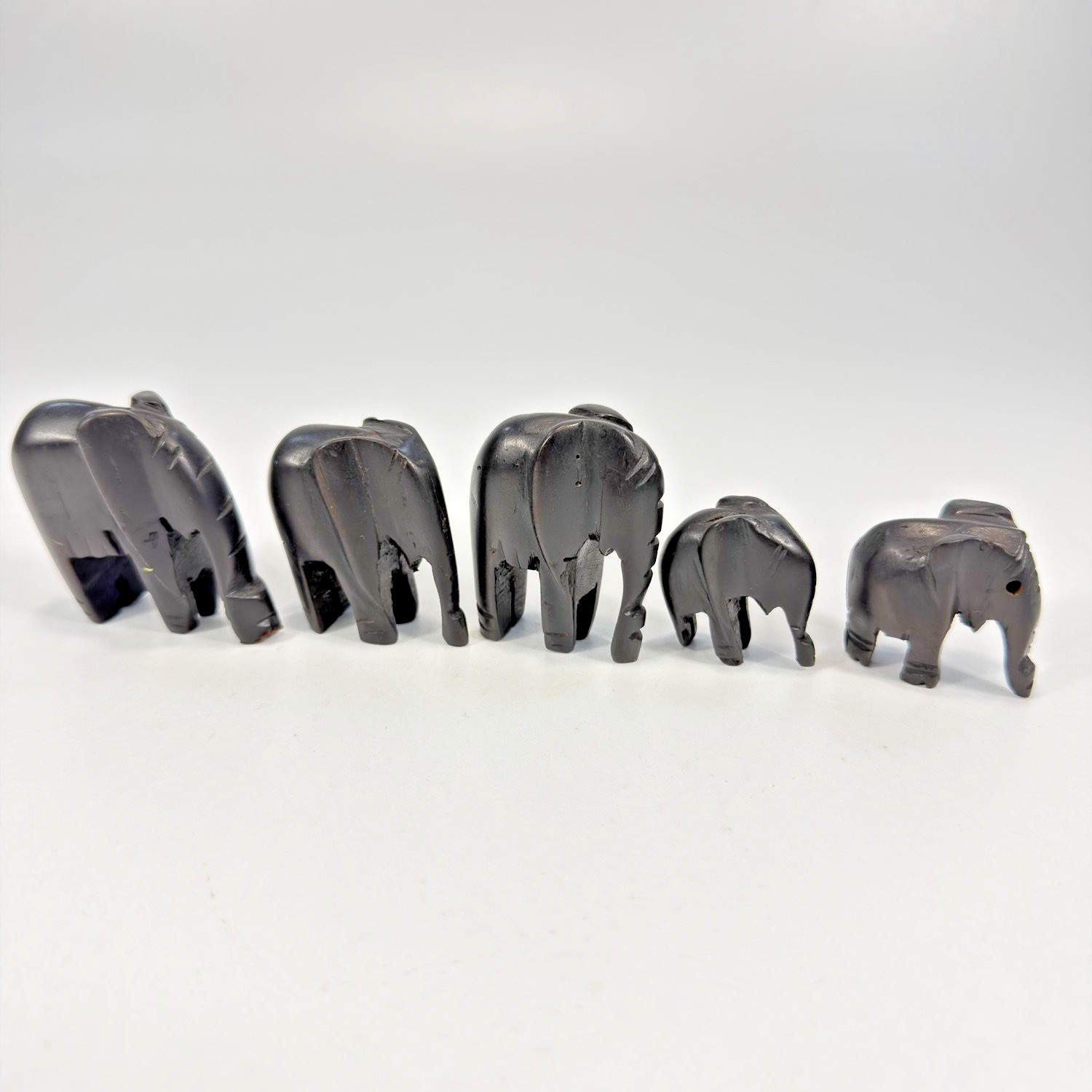 Vtg Set of 5 Hand Carved Black Ebony Wood Elephant Family Figurine West Africa Vtg Set of 5 Hand Carved Black Ebony Wood Elephant Family Figurine West Africa