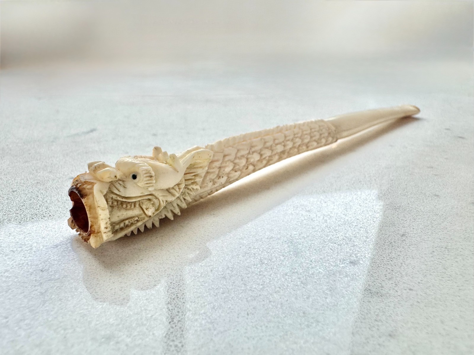 Antique Hand-Carved Chinese Smoking Dragon Cigarette Holder 19th/Early 20th Cent