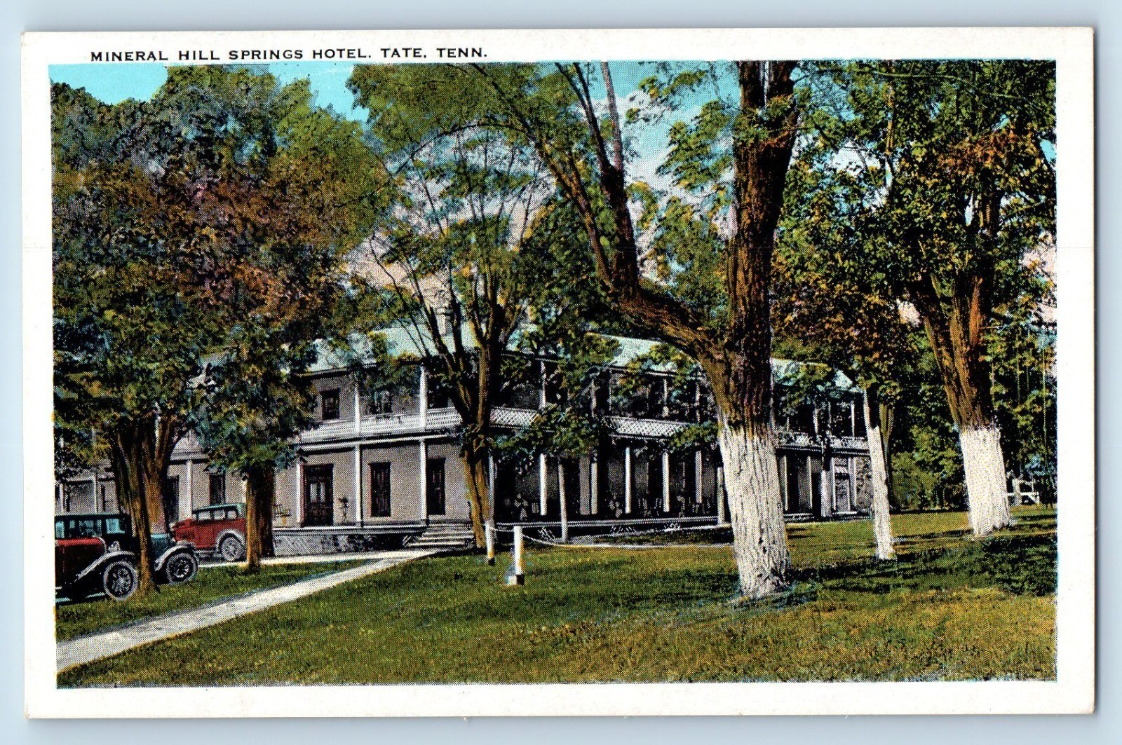 Tate Tennessee TN Postcard Mineral Hill Springs Hotel Building Classic Cars 1920 Tate Tennessee TN Postcard Mineral Hill Springs Hotel Building Classic Cars 1920