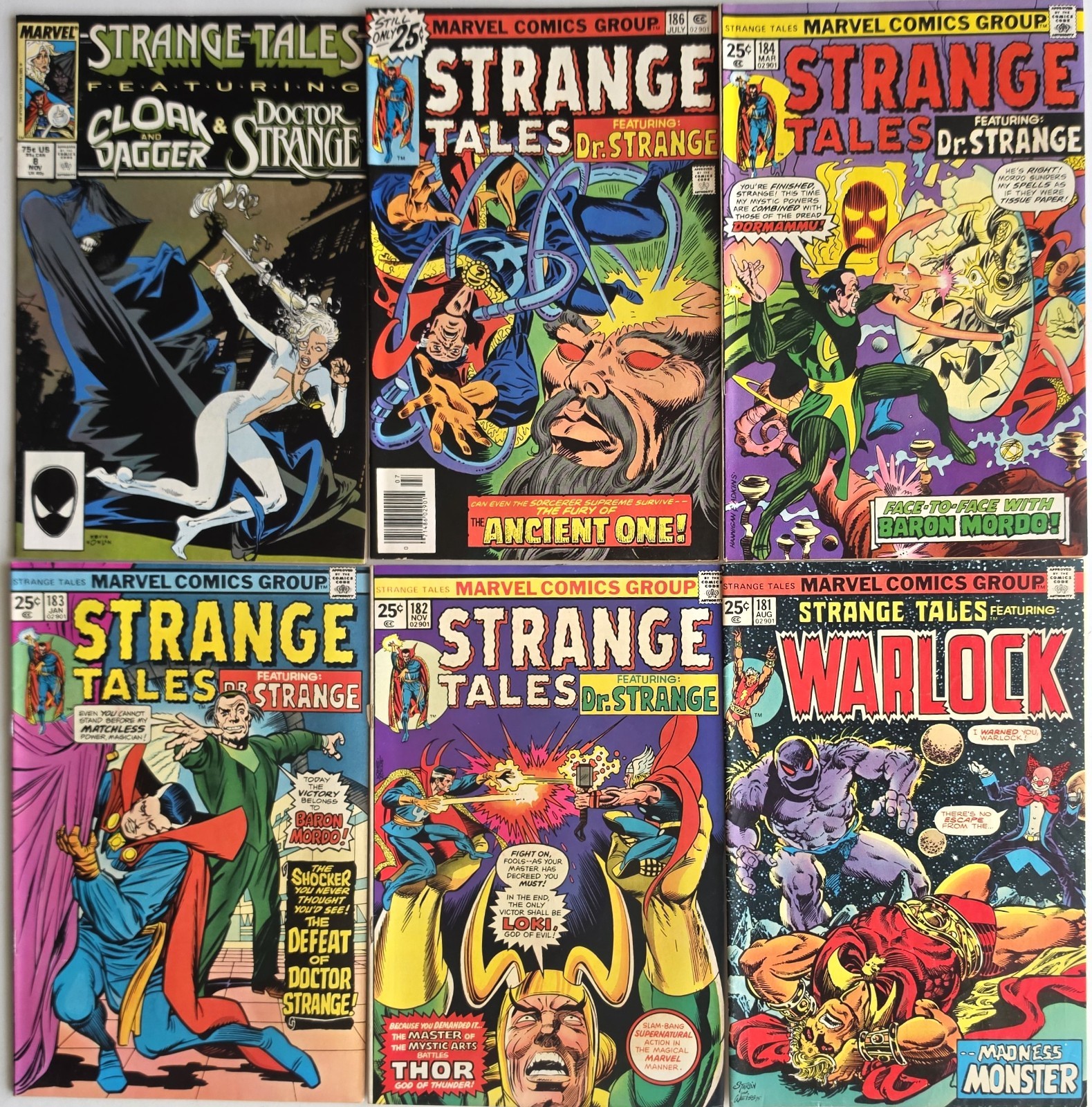 STRANGE TALES v.1 #181 182 183 184 186 Marvel 1975/1976 Vintage Lot + v.2#8 1987