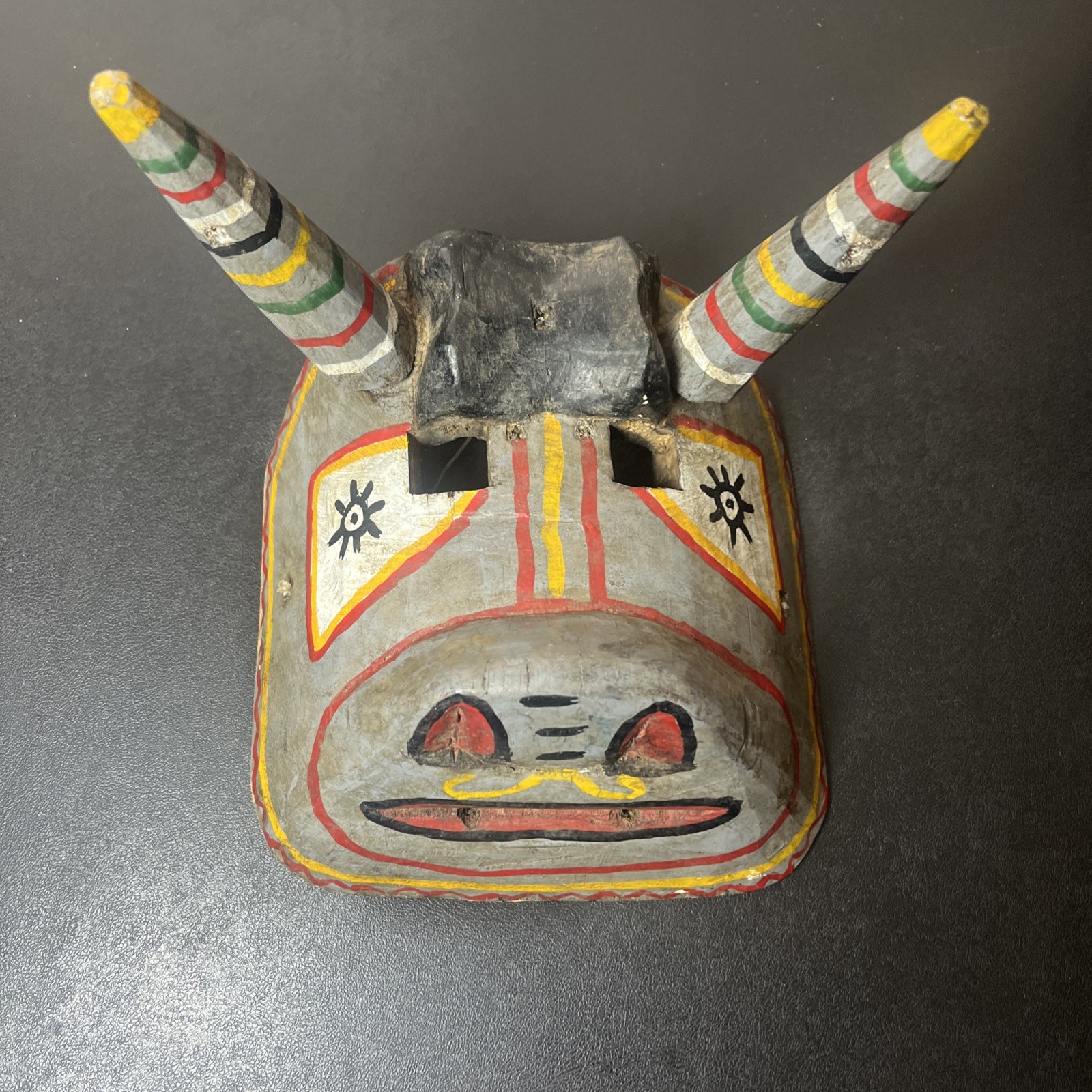 Guatemalan hand Carved Hand Painted Bull Wooden Mask 8”x8” Vintage Guatemalan hand Carved Hand Painted Bull Wooden Mask 8”x8” Vintage