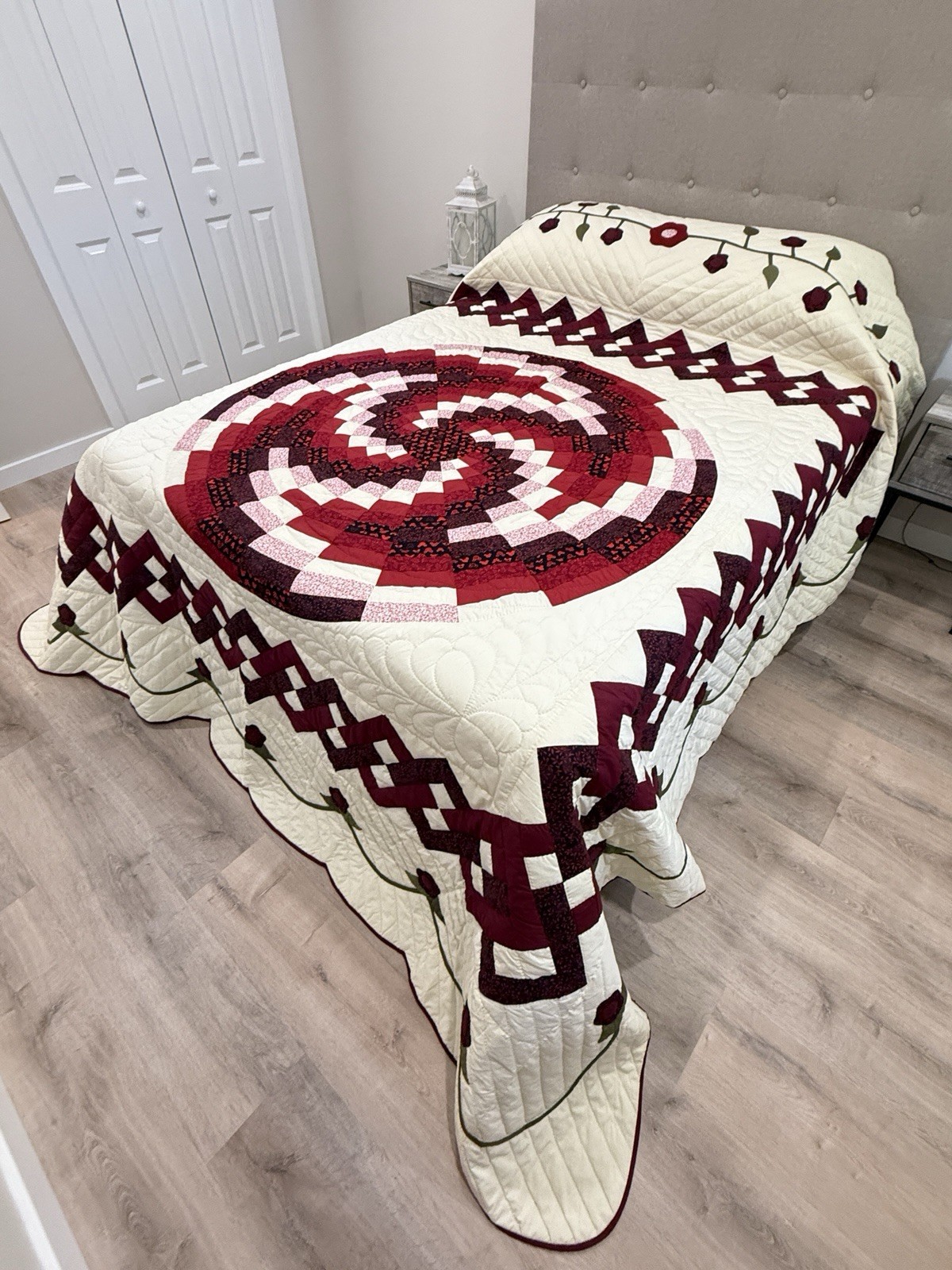 New Amish Quilt Spiral Red 107x114 - Hand Quilted Heirloom Made in Lancaster PA