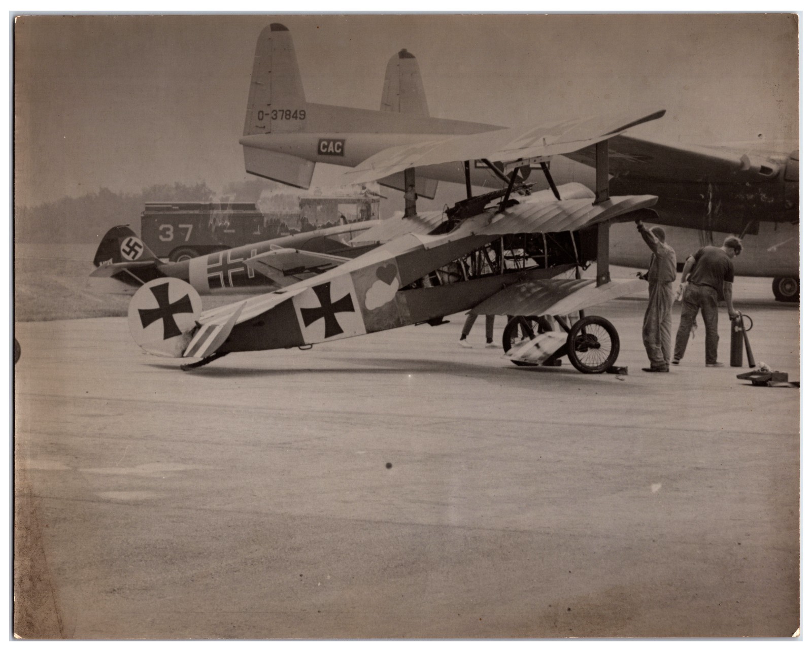 Original 1950s - 1917 Fokker DR-1 / Messerschmitt Planes At Airshow Photo (8x10) Original 1950s - 1917 Fokker DR-1 / Messerschmitt Planes At Airshow Photo (8x10)