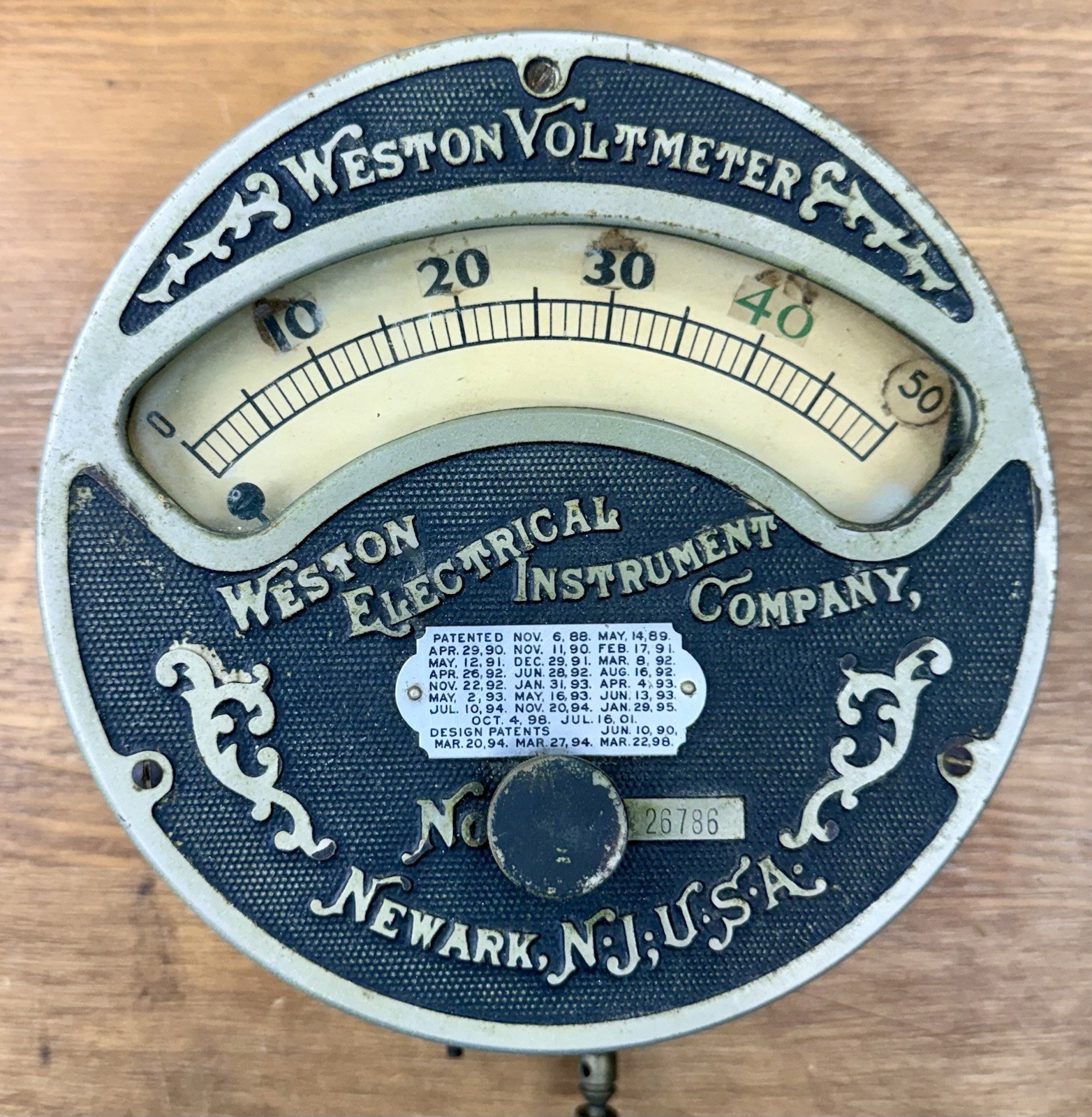 Antique c1900 Weston Voltmeter 0-50V Ornate Industrial Electrical Gauge 6” Brass