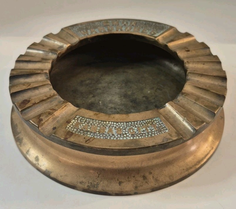 Kansas City EMCO Wardrobes Industrial MCM Heavy VTG Solid Brass Ashtray -5lbs Kansas City EMCO Wardrobes Industrial MCM Heavy VTG Solid Brass Ashtray -5lbs