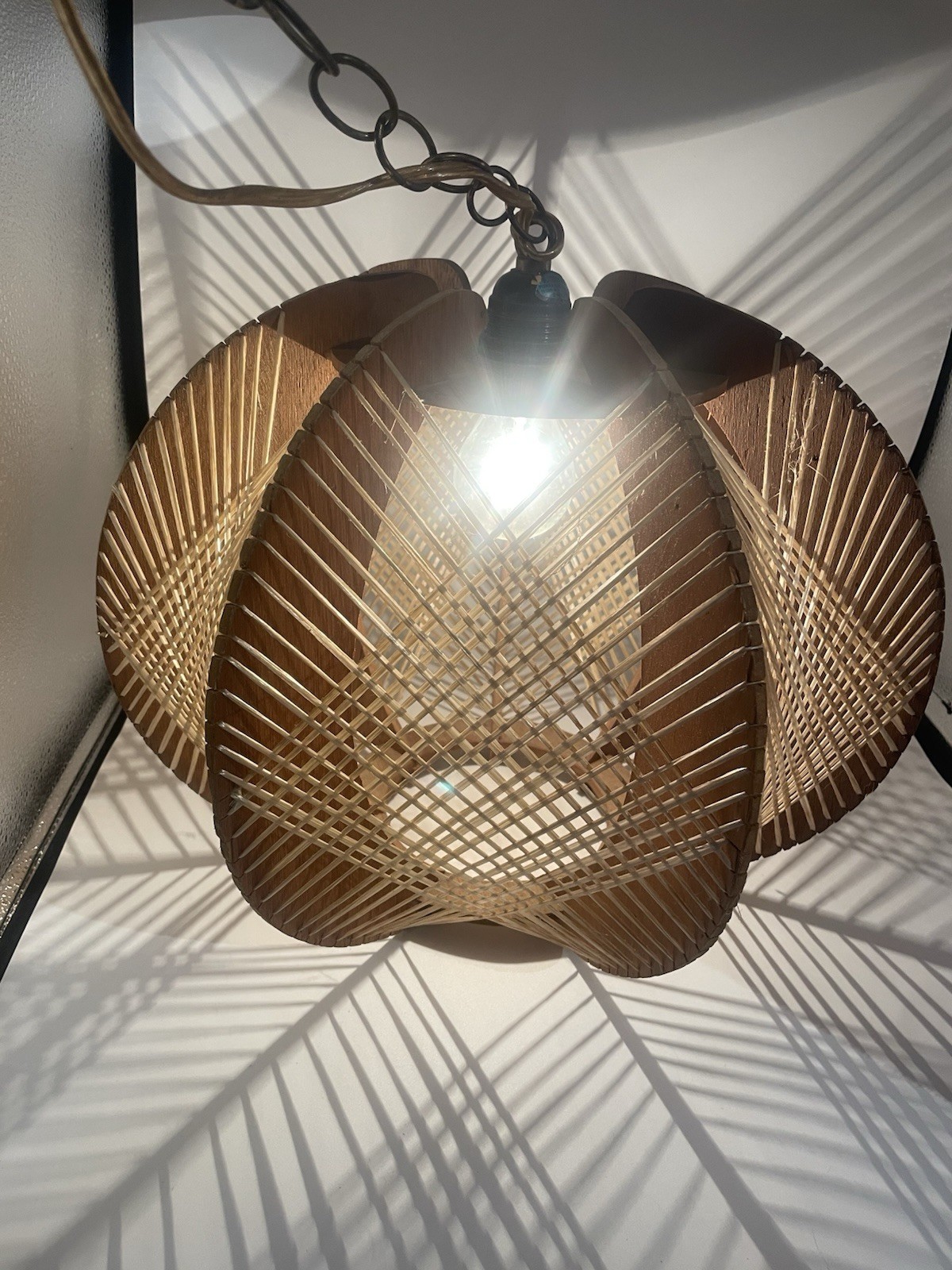 Vintage MCM Wood and String Lamp Sphere Geometric Hanging Light Works Rare Vintage MCM Wood and String Lamp Sphere Geometric Hanging Light Works Rare