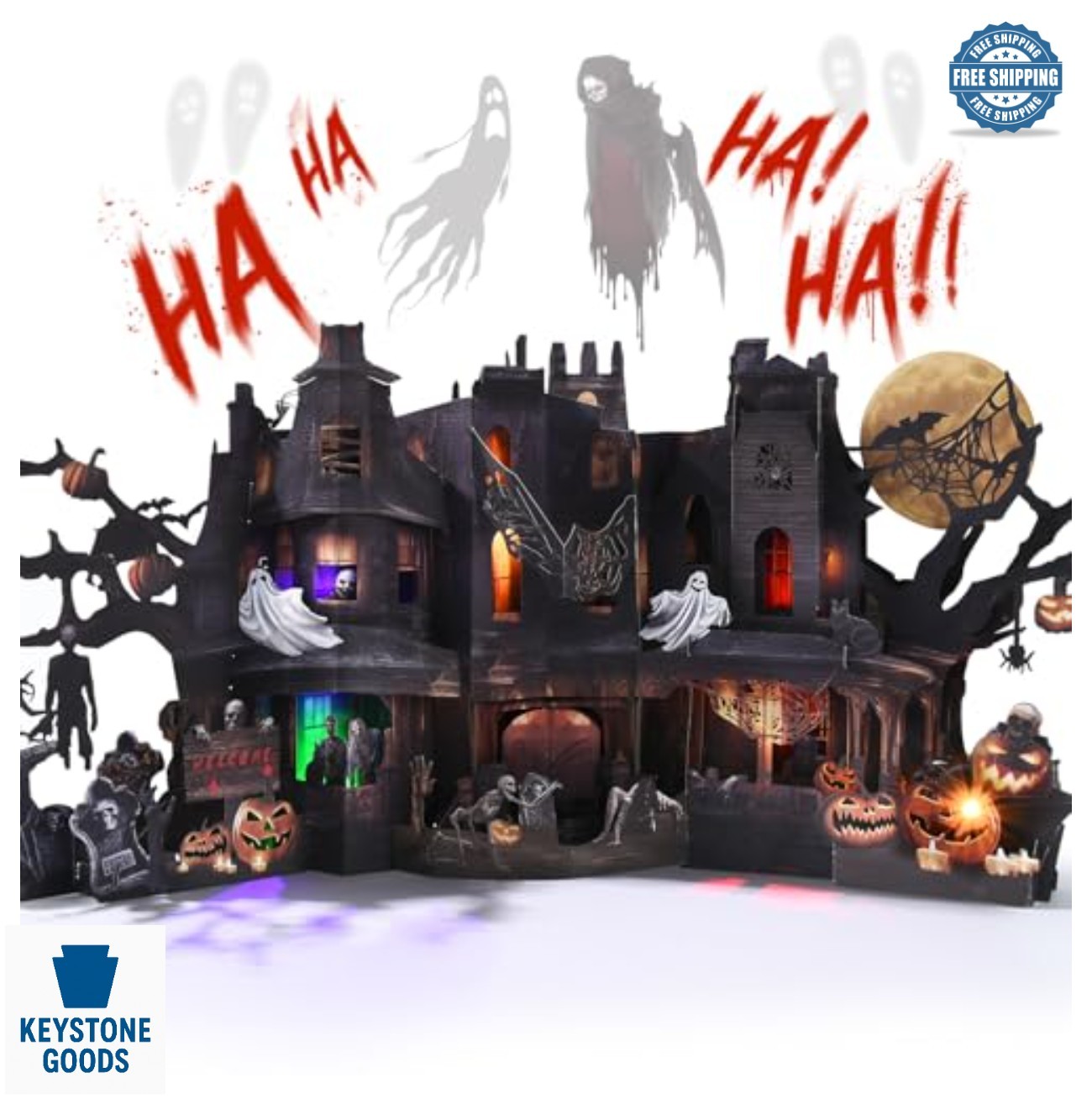 Pop Up Halloween Card 20.8 Inch Musical Light Up Sound Spooky Castle Haunted