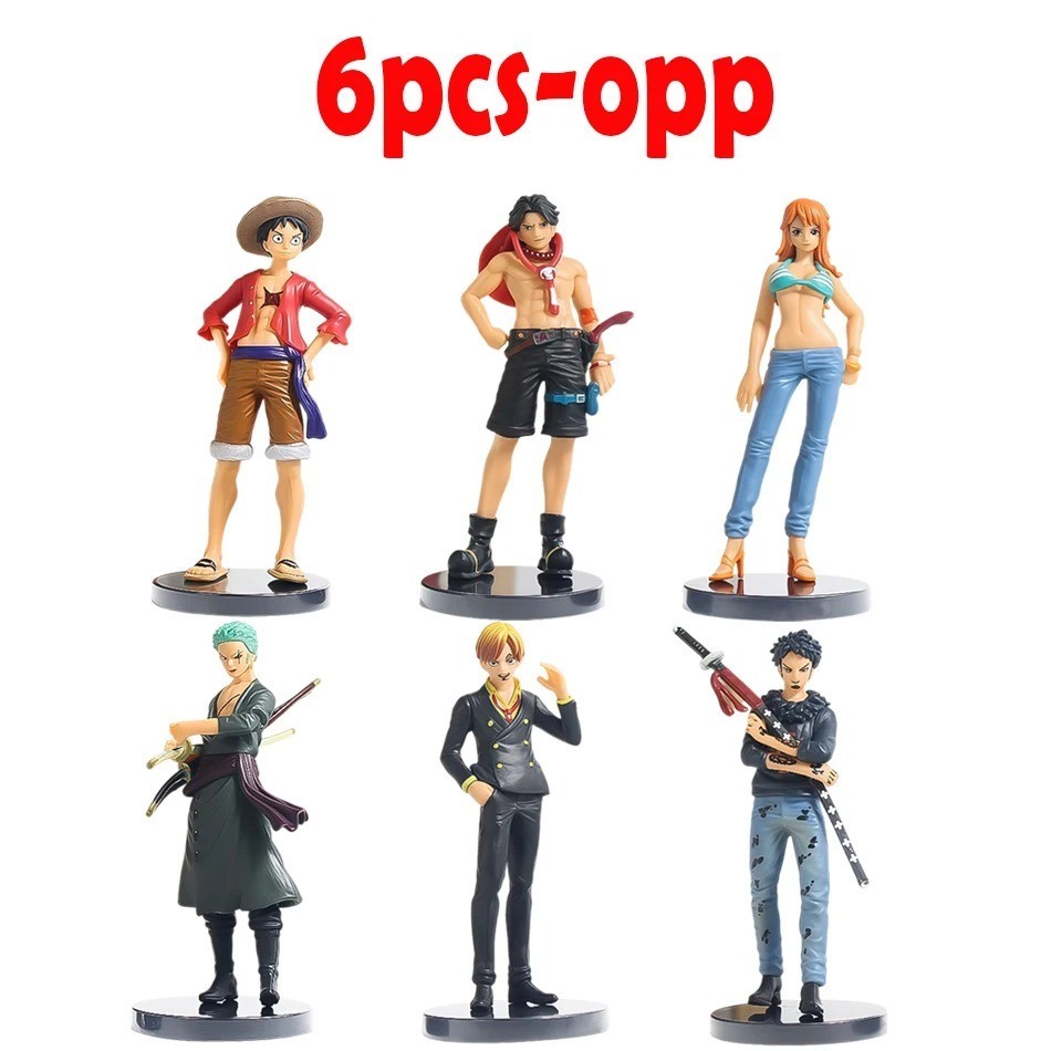 6PCS One Piece Anime Figures Luffy Ace Zoro Sanji PVC Model Statue Toy Gift