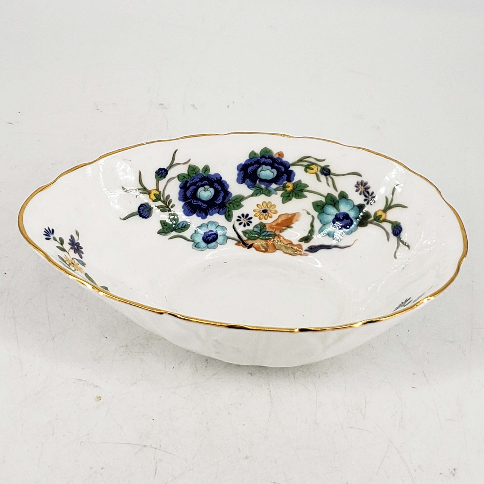 Aynsley England Marlina floral trinket candy dish Bone China gold blue Aynsley England Marlina floral trinket candy dish Bone China gold blue