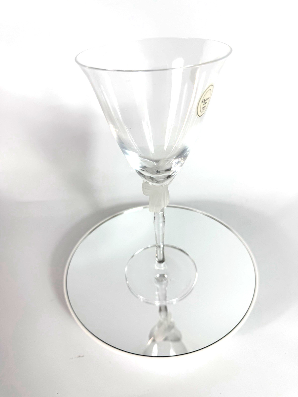 Vintage Christian Dior Crystal Wine Glass Frosted Bow Original Label Signed Vintage Christian Dior Crystal Wine Glass Frosted Bow Original Label Signed
