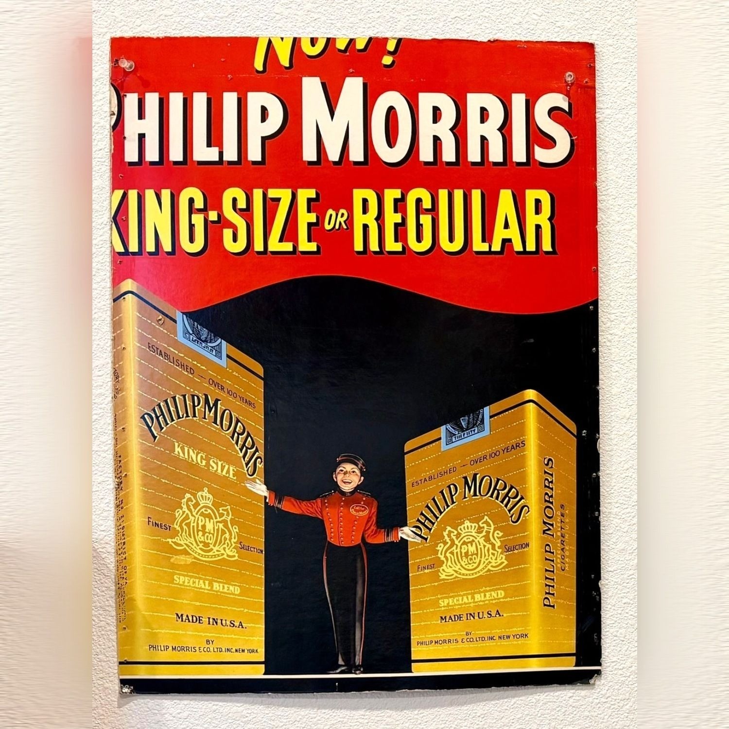 Vintage Philip Morris Cigarette Advertising Sign Johnny Bellhop Vintage Philip Morris Cigarette Advertising Sign Johnny Bellhop
