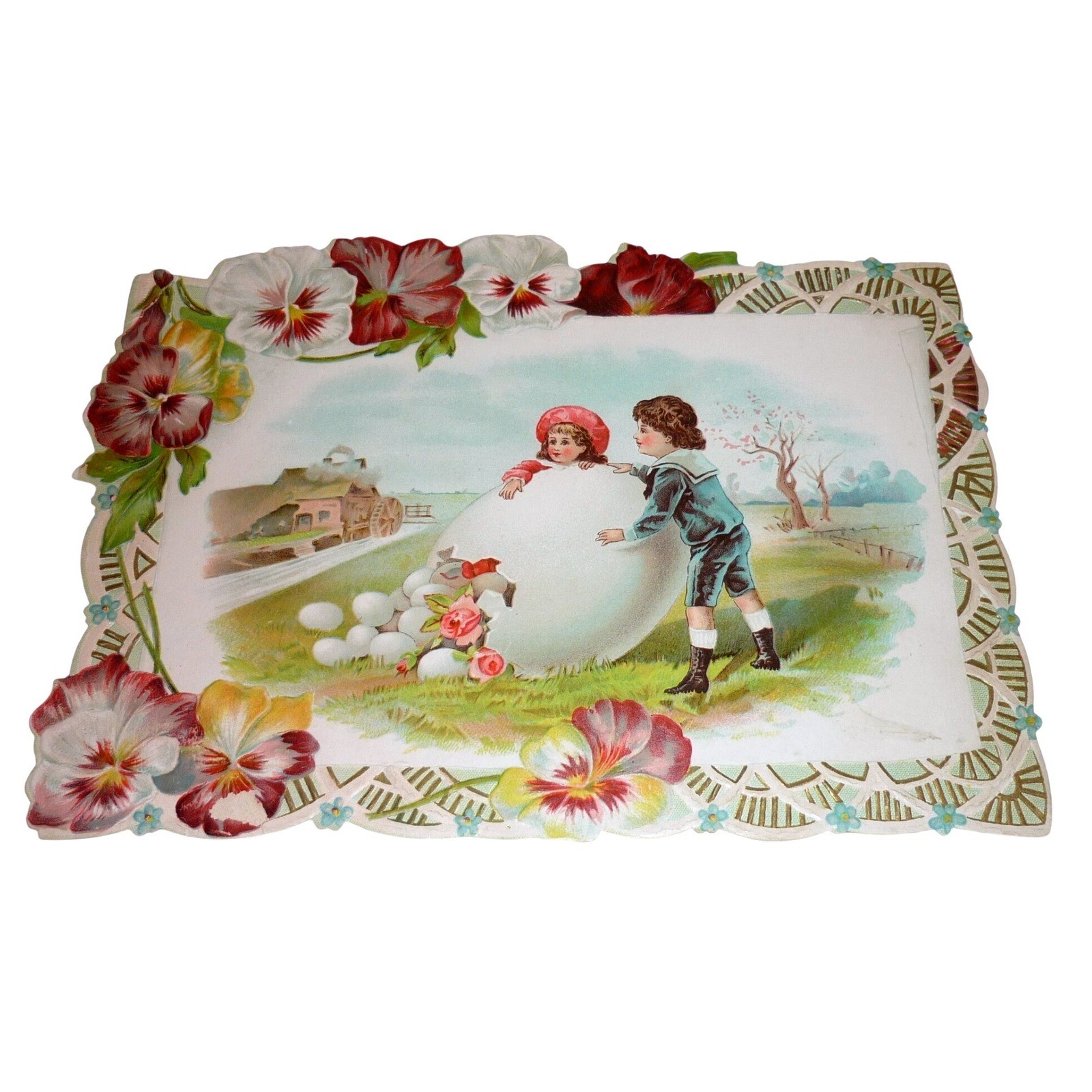 Antique Victorian Trade Card C. D. Kenny Tea Coffee Children Giant Easter Egg Antique Victorian Trade Card C. D. Kenny Tea Coffee Children Giant Easter Egg