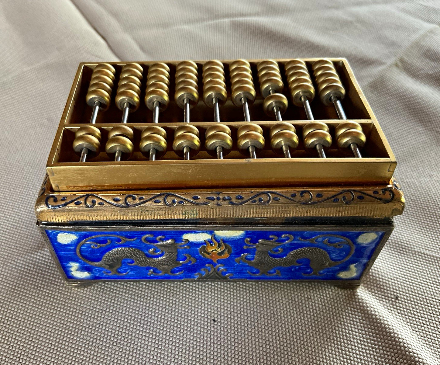 Antique Chinese Cloisonne Enamel Trinket Box w/ Removable Abacus Insert, Dragon Antique Chinese Cloisonne Enamel Trinket Box w/ Removable Abacus Insert, Dragon