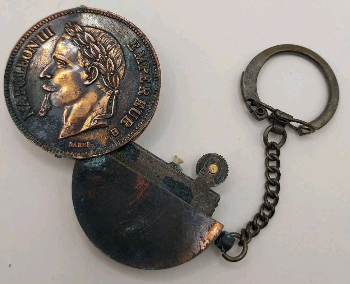 Cigarette Lighter Slide Out Round Napoleon III 1870 coin reproduction 1.5\