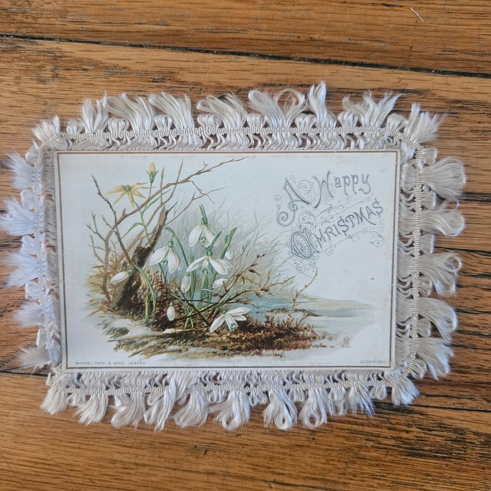 Antique Victorian Silk Fringe Raphael Tuck Sons Christmas Card Double Sided Antique Victorian Silk Fringe Raphael Tuck Sons Christmas Card Double Sided