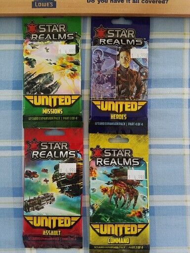 Lot of 4Packs - Star Realms United : Command, Missions, Heroes, Assault 