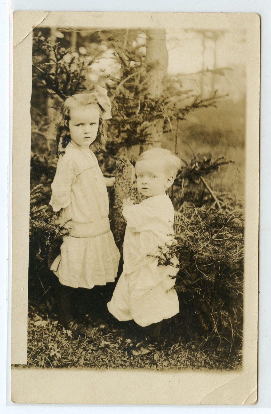 Real Photo Postcard - Little Boy & Girl Standing Outside - (Nona & Keith) 