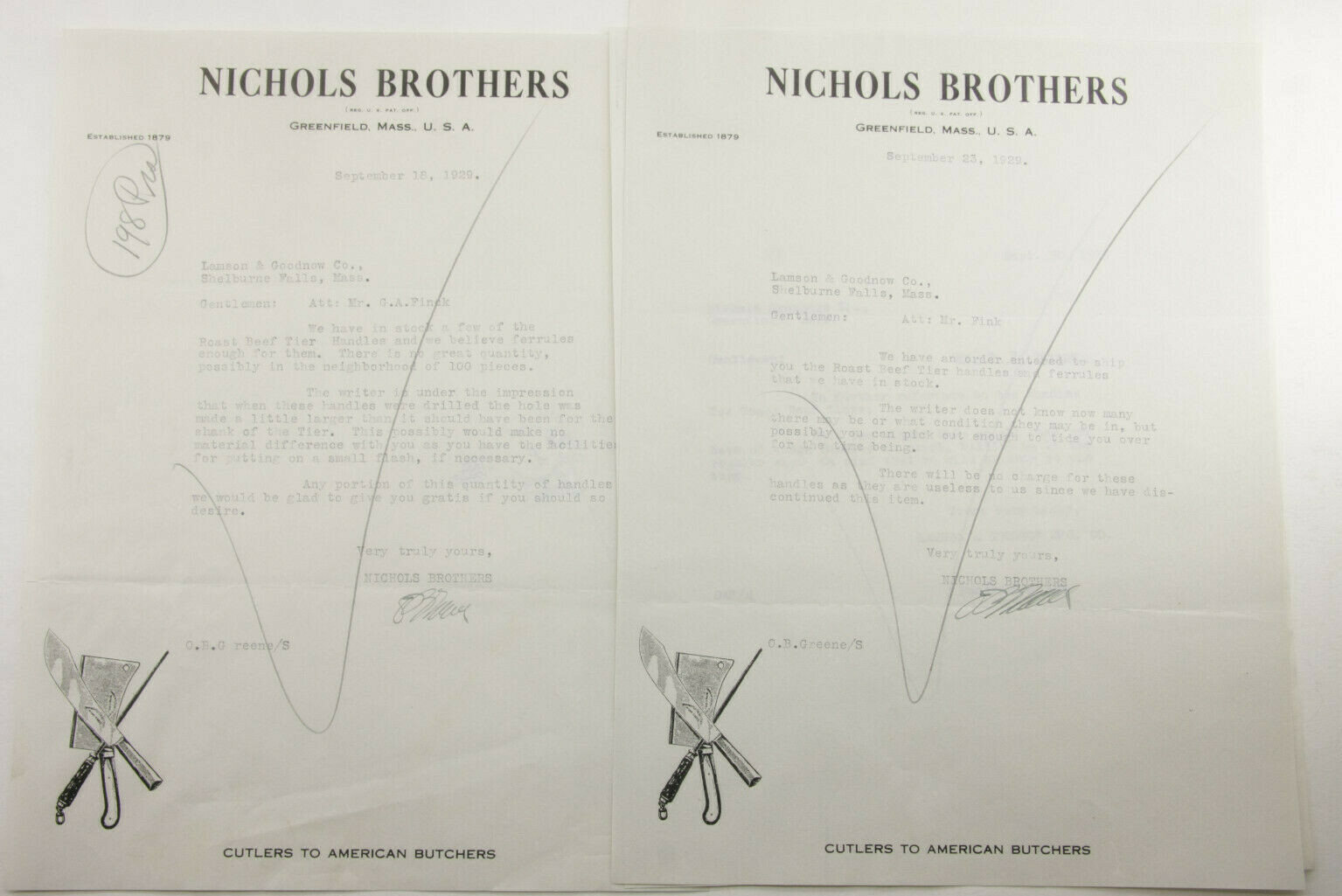 1929 Lamson Goodnow Nichols Brothers Greenfield MA Butcher Knives Ephemera P953B 1929 Lamson Goodnow Nichols Brothers Greenfield MA Butcher Knives Ephemera P953B