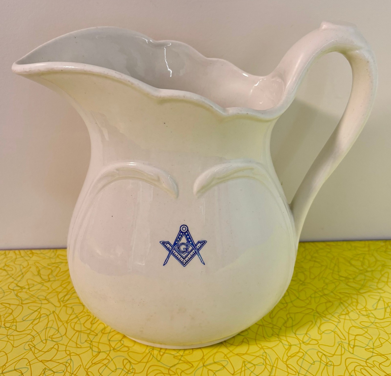 Antique 1920s-30s Maddock Hotel Ware Masonic Freemason Ironstone Pitcher 9\