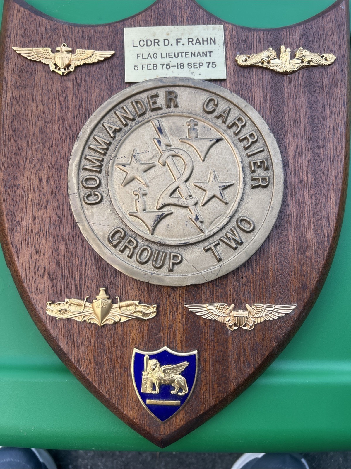 US Navy Commander Carrier Grp 2 Plaque LCDR DF Rahn COMCARGRU 2-1975 Decorative