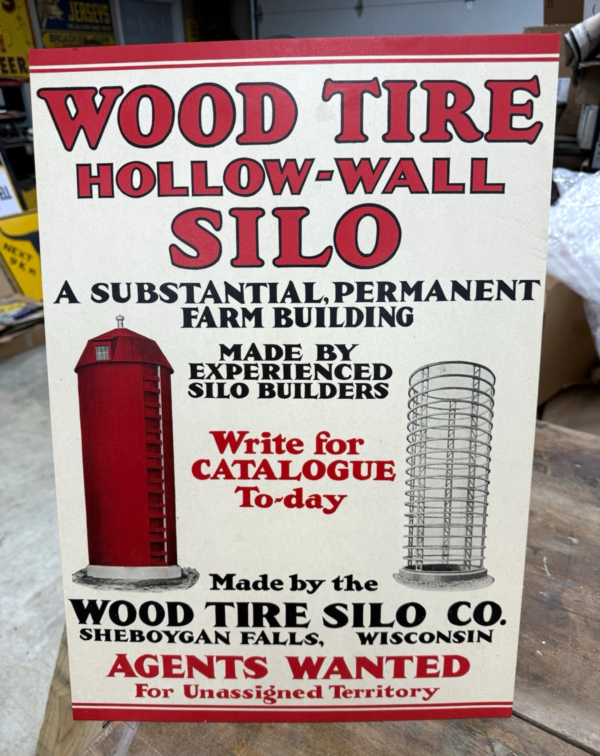 Early 1900’s Vintage NOS Wood Tire Silo Co. Hollow-Wall Silo Cardstock Farm Sign Early 1900’s Vintage NOS Wood Tire Silo Co. Hollow-Wall Silo Cardstock Farm Sign