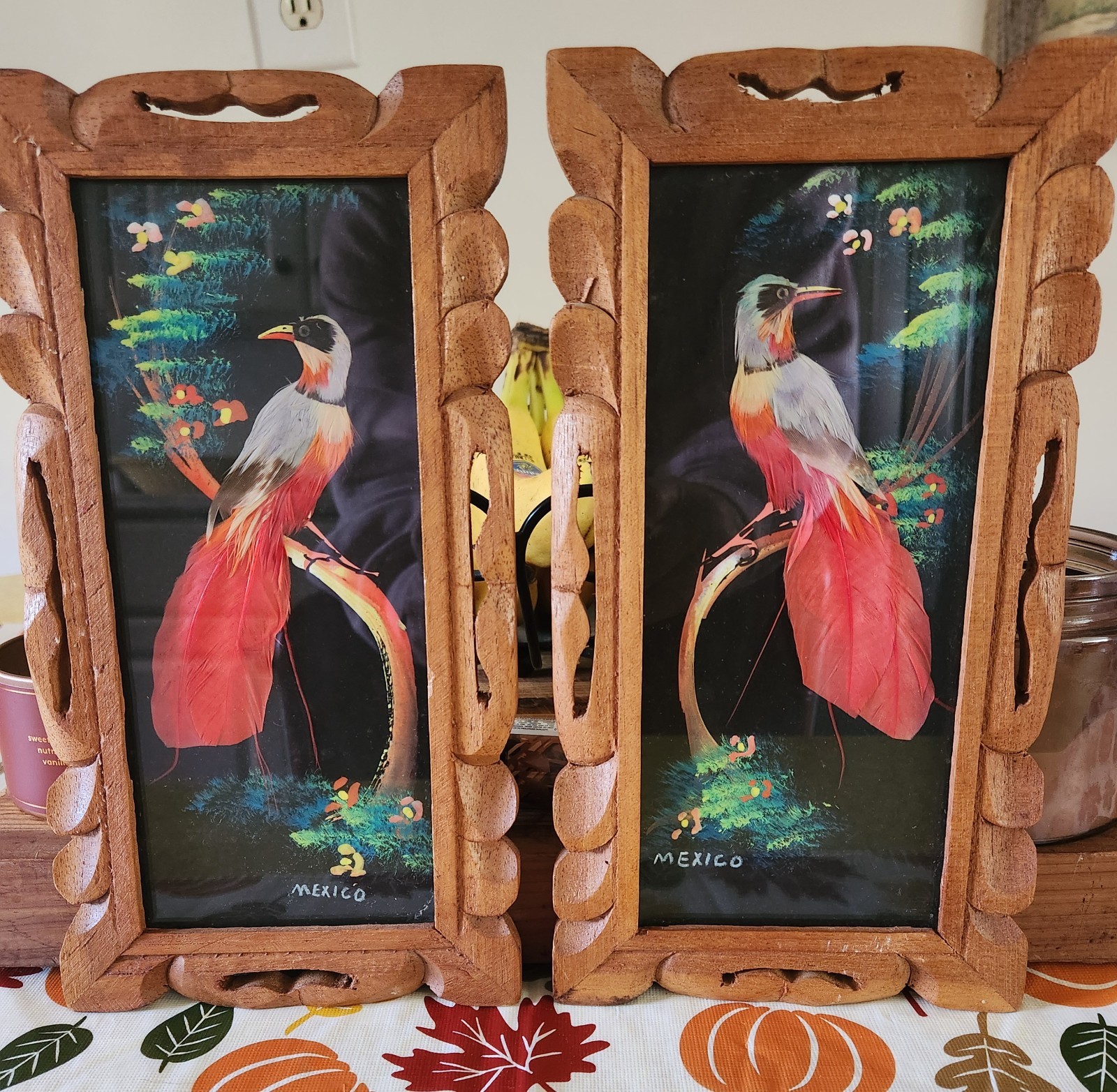 VTG Pair of Mexican Feathercraft Framed Bird Folk Art Collectible Pieces Feather VTG Pair of Mexican Feathercraft Framed Bird Folk Art Collectible Pieces Feather