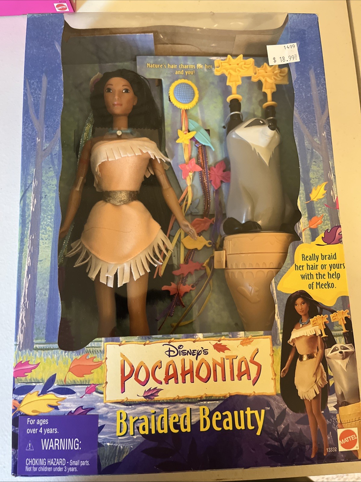 Disney Pocahontas Braided Beauty Doll Meeko Toy Figure, Vintage 1995