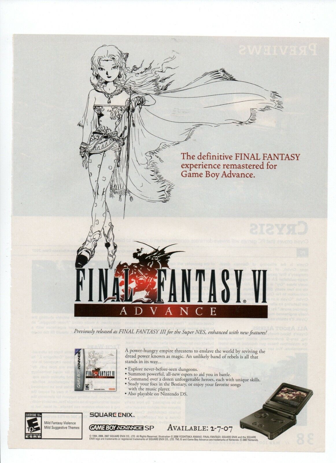 Final Fantasy VI Nintendo Game Boy Advance SP GBA RPG - 2007 Video Game Print Ad