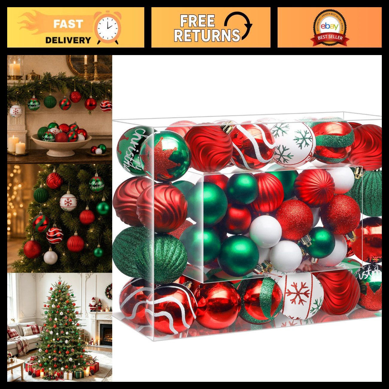 SHareconn 66Pcs Christmas Tree Decorations, Christmas Tree Ornaments Set