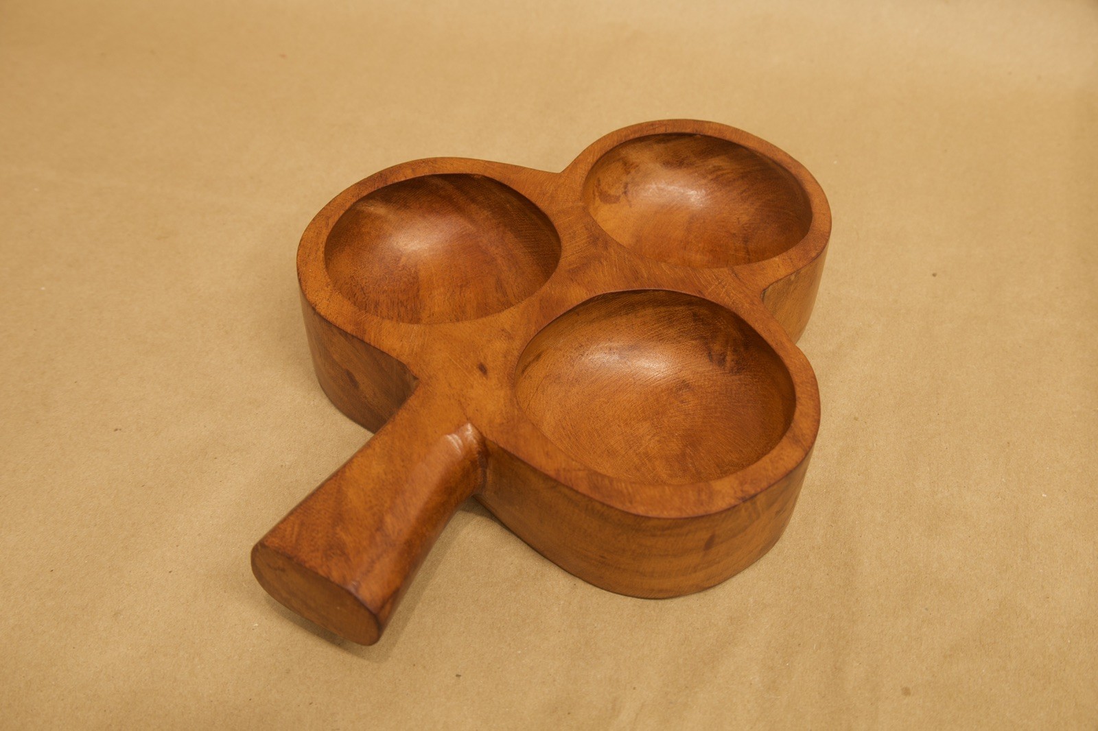 Vintage Mid-Century Modern Wooden Clover Serving Tray 3 Compartment Snack Dish