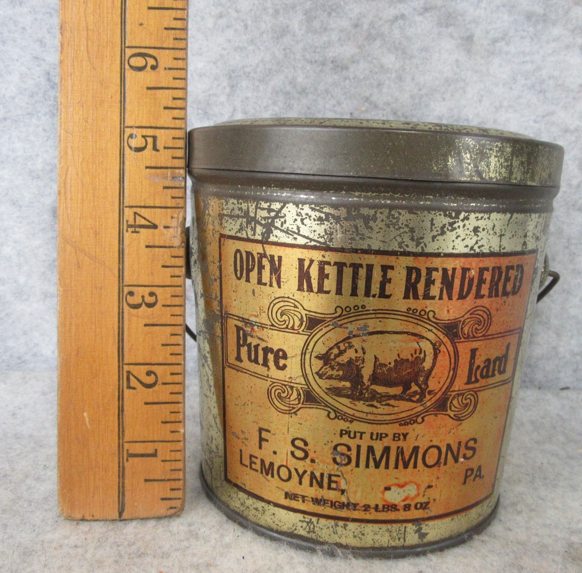 RARE Vintage F. S. Simmons Lemoyne Pa Open Kettle Rendered Pig Lard Tin RARE RARE Vintage F. S. Simmons Lemoyne Pa Open Kettle Rendered Pig Lard Tin RARE