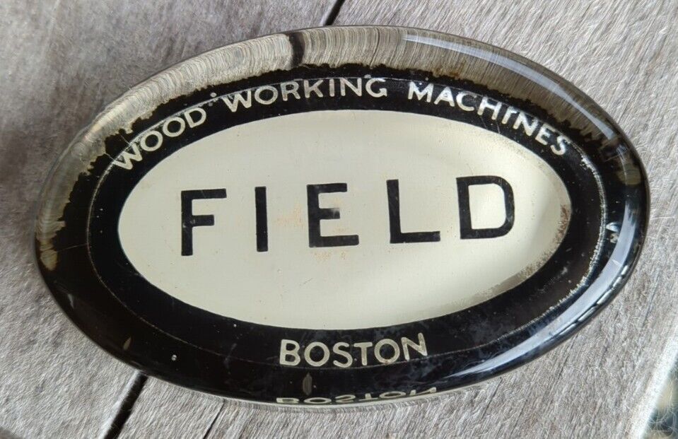 Antique Boston Wood Working Machines Glass Reverse Painted Paperweight 