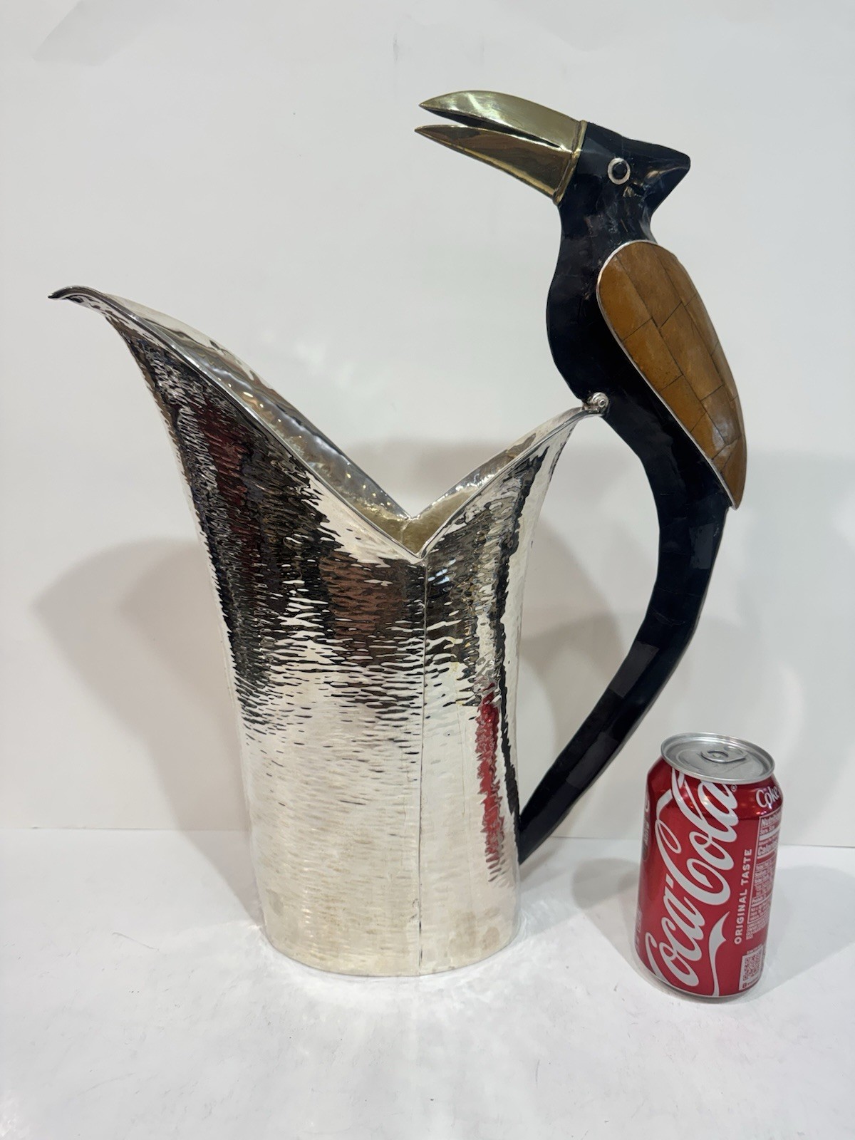 RARE Large Emilia Castillo Silver Plated Stone Inlay Mexican Toucan Pitcher RARE Large Emilia Castillo Silver Plated Stone Inlay Mexican Toucan Pitcher