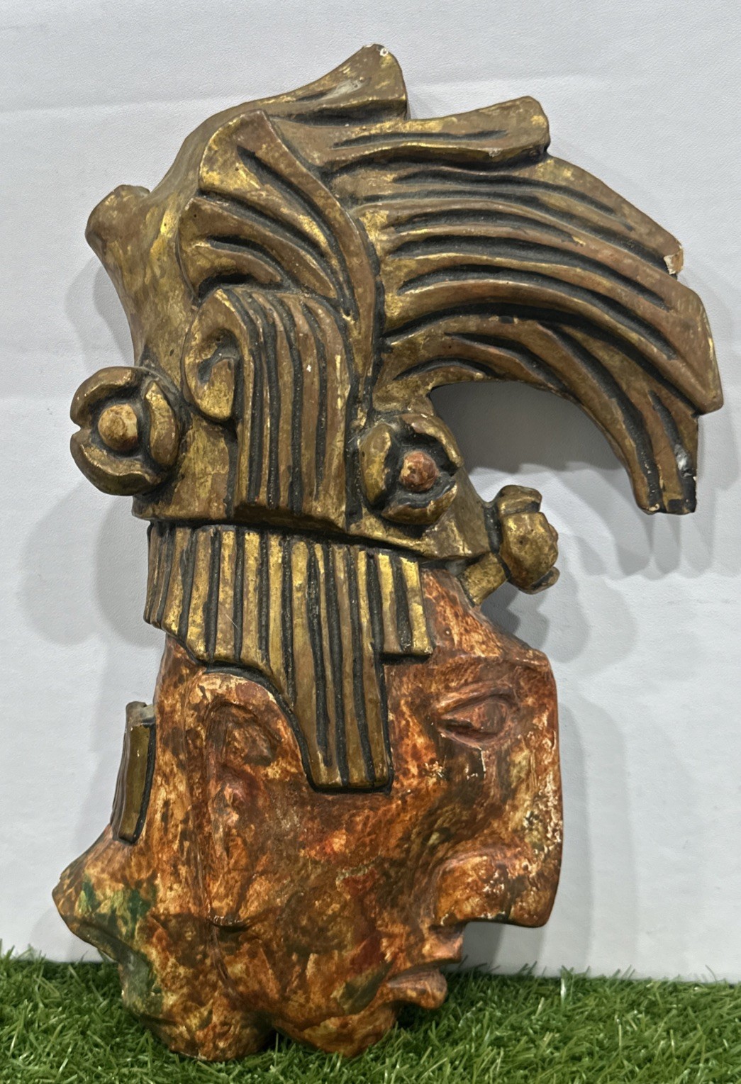 Vintage Mayan Terra Cotta wood Bust (King Pacal Of Palenque) Statue 12” Vintage Mayan Terra Cotta wood Bust (King Pacal Of Palenque) Statue 12”