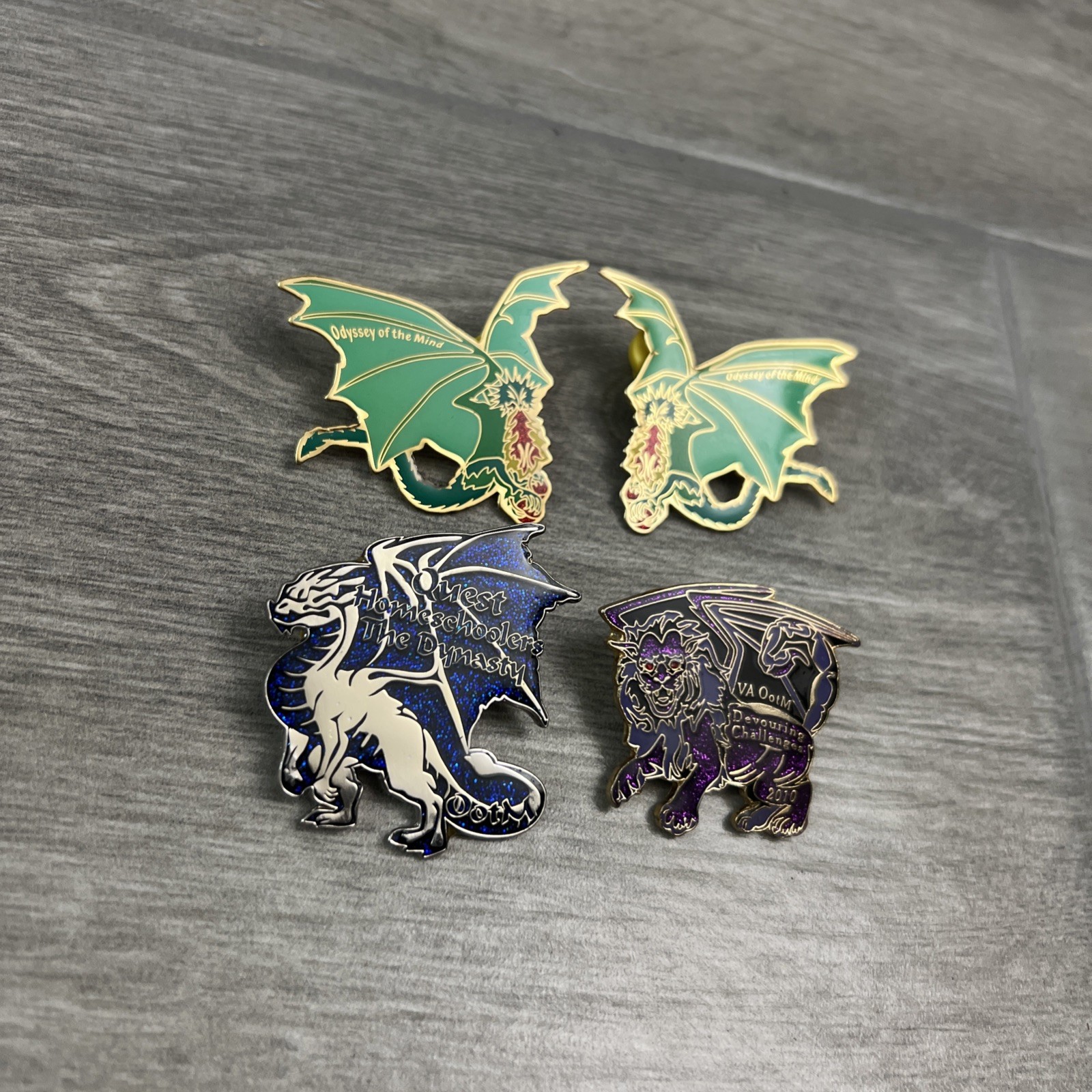 OM OotM Odyssey of the Mind Pin Set LOT ~ (4 Pins) Assorted Dragons OM OotM Odyssey of the Mind Pin Set LOT ~ (4 Pins) Assorted Dragons