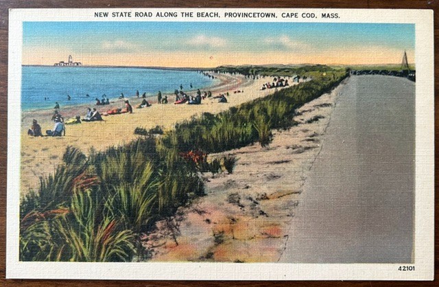 PROVINCETOWN MA MASS~New State Road (Route 6) Along the Beach~Unused Linen Card