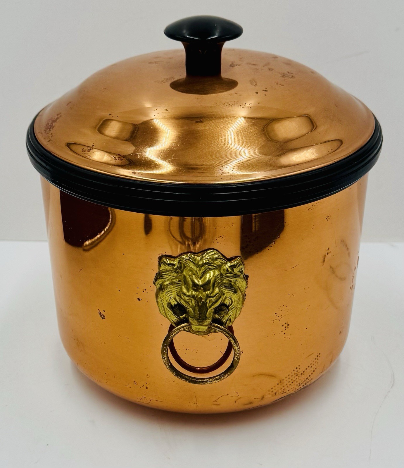 Vintage Regency Style Copper Ice Bucket w/Brass Lion Handles, Coppercraft Guild